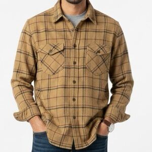 Wallace and Barnes Tan Plaid Button-Up Shirt